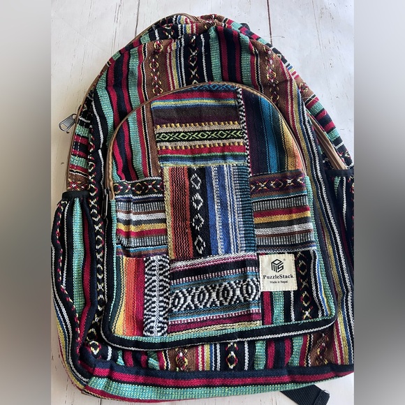 Bohemian Style Multi Colored Cotton Backpack Medium Size - Picture 12 of 12